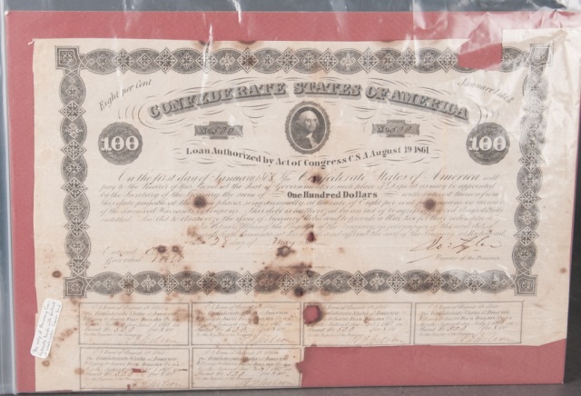 Appraisal: August Confederate Bond Series Issued May by CSA Signed by