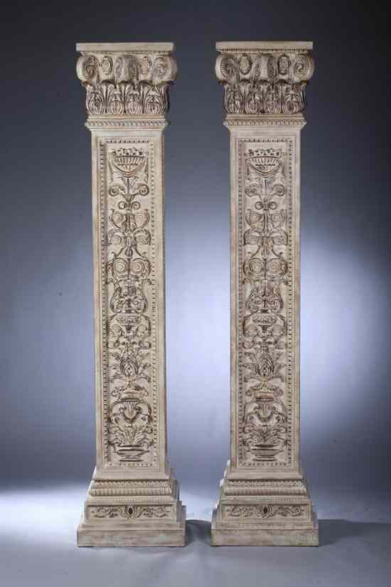 Appraisal: PAIR FRENCH STYLE CREAM-PAINTED COMPOSITION CORINTHIAN COLUMNS - in height