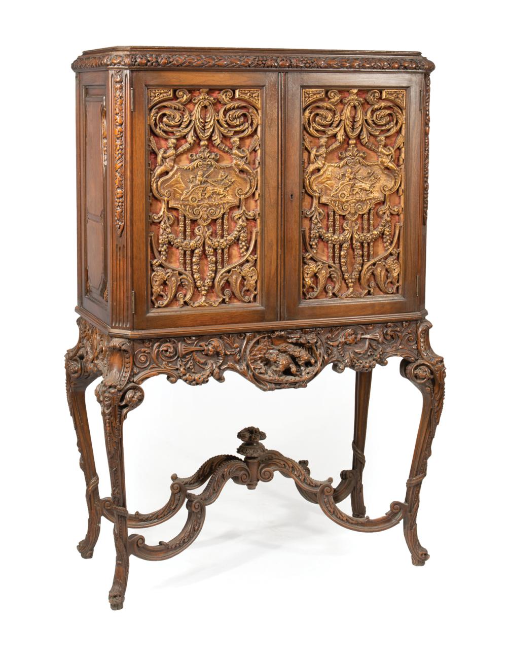 Appraisal: Rococo-Style Carved Walnut Vargueno Cabinet early th c upper cabinet