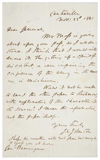 Appraisal: Joseph E JOHNSTON Autograph letter signed J E Johnston to