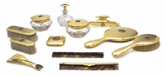 Appraisal: A Karat Yellow Gold Mounted Dresser Set comprising a hand