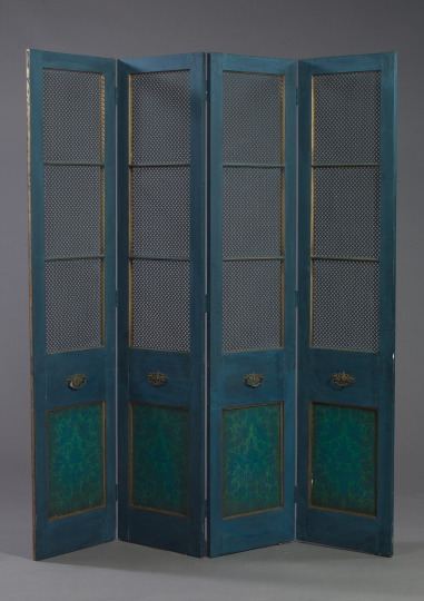 Appraisal: Tall Continental Polychromed Folding Screen mid- th century the four