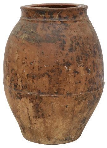 Appraisal: Large terracotta olive jar wide rolled rim over tapered and