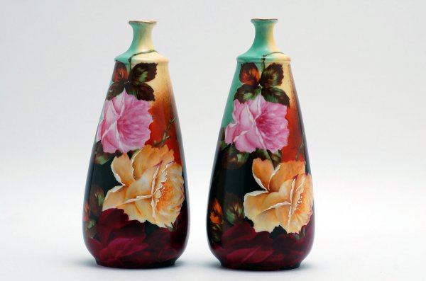 Appraisal: Pair of Hapsburg vases tapered form with stepped narrow mouths