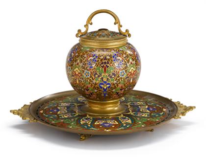 Appraisal: French 'Japonism' gilt bronze and cloisonne enamel inkstand late th