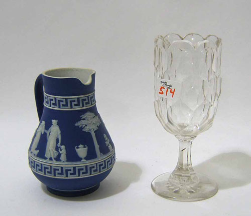 Appraisal: Wedgwood pitcher h together with a molded glass goblet h