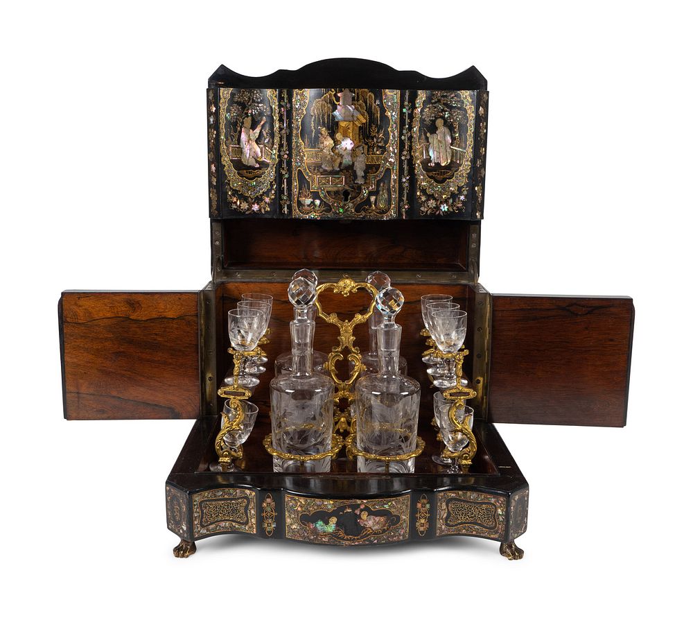 Appraisal: A Napoleon III Mother-of-Pearl Inlaid Cave a Liqueur Height inches