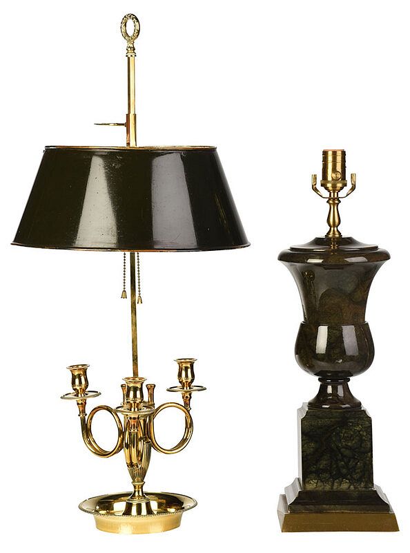 Appraisal: Two Table Lamps th century brass three arm foxhorn support