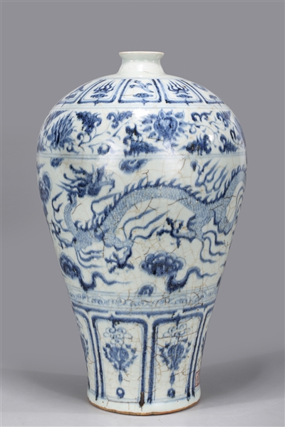 Appraisal: Large Chinese blue and white porcelain Meiping vase with dragon