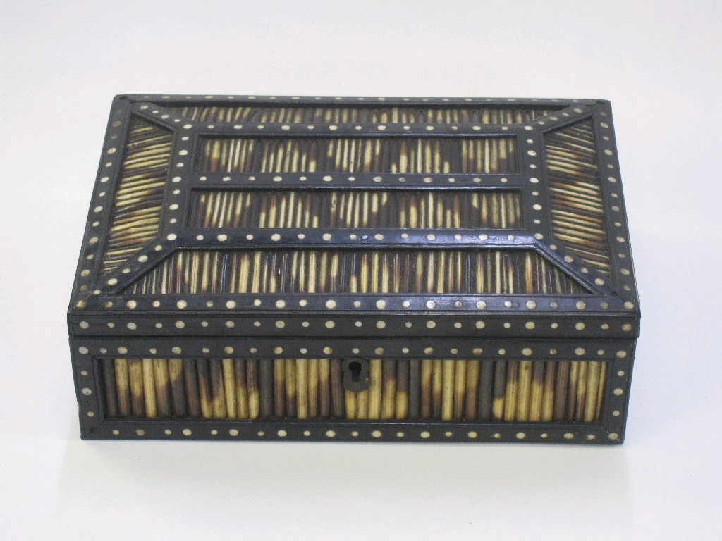 Appraisal: Porcupine quill box with a set of dominoes