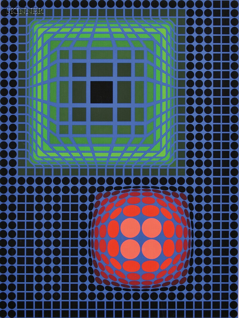 Appraisal: Victor Vasarely French Hungarian - Untitled Green and Red on