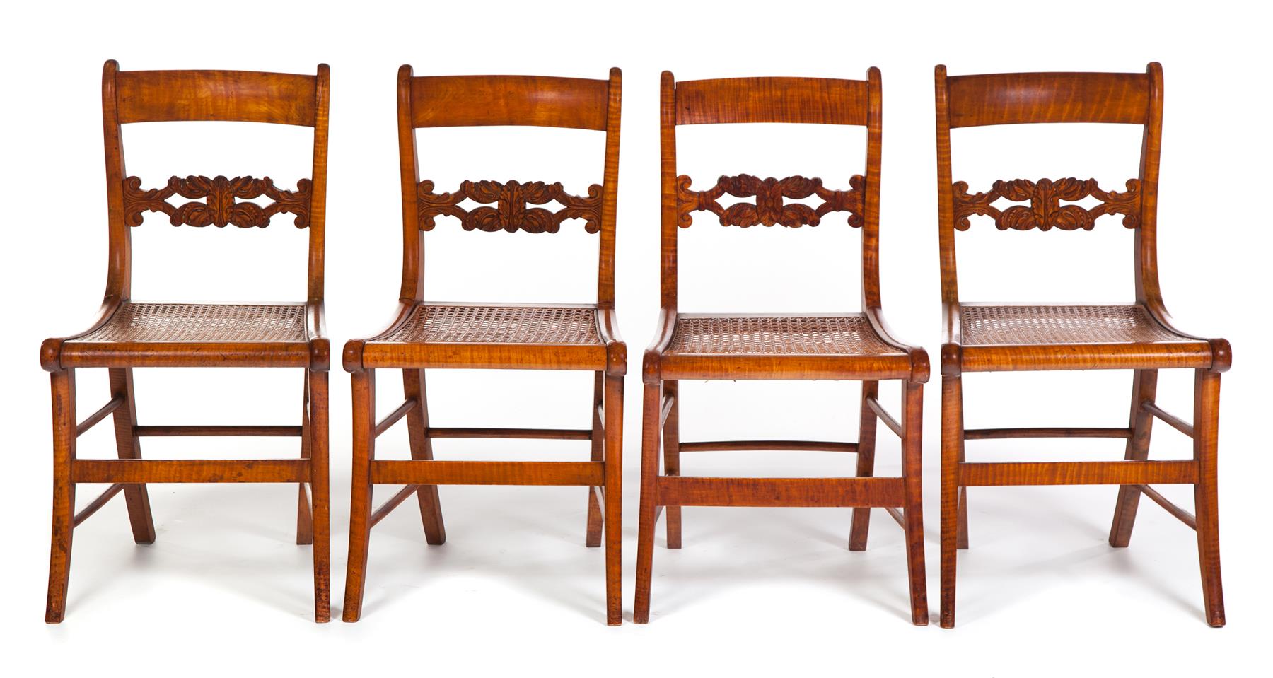 Appraisal: FOUR AMERICAN SIDE CHAIRS Second quarter- th century curly maple