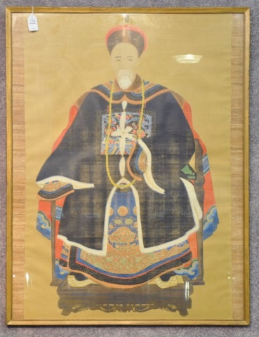 Appraisal: Chinese Ancestor Portrait on SilkShown in elaborate robes and dress