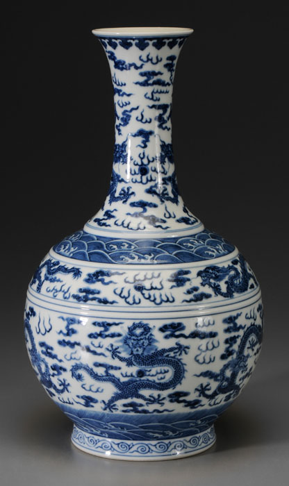 Appraisal: Blue and White Porcelain Bottle Vase Chinese possibly Qianlong period