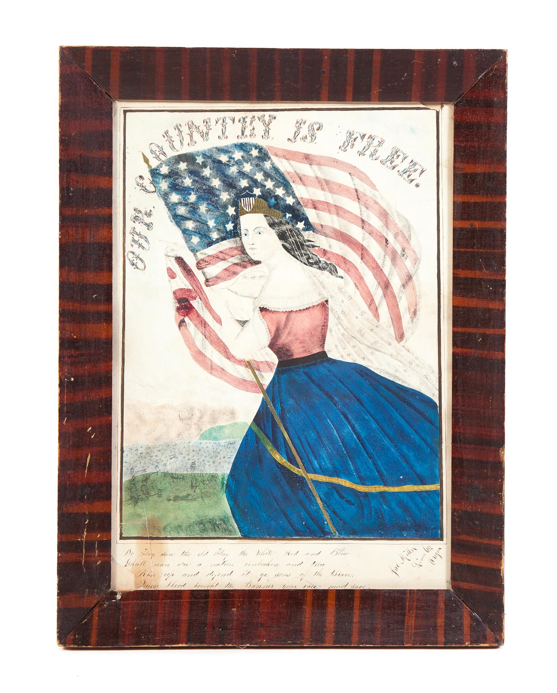 Appraisal: AMERICAN LADY LIBERTY PRINT Third quarter- th century Handcolored lithograph