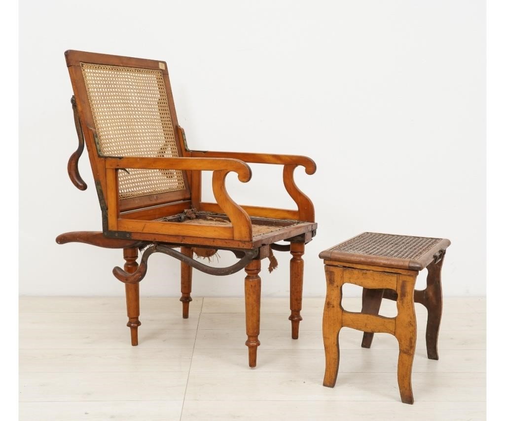 Appraisal: Victorian caned satin birch campaign and or invalid's folding armchair