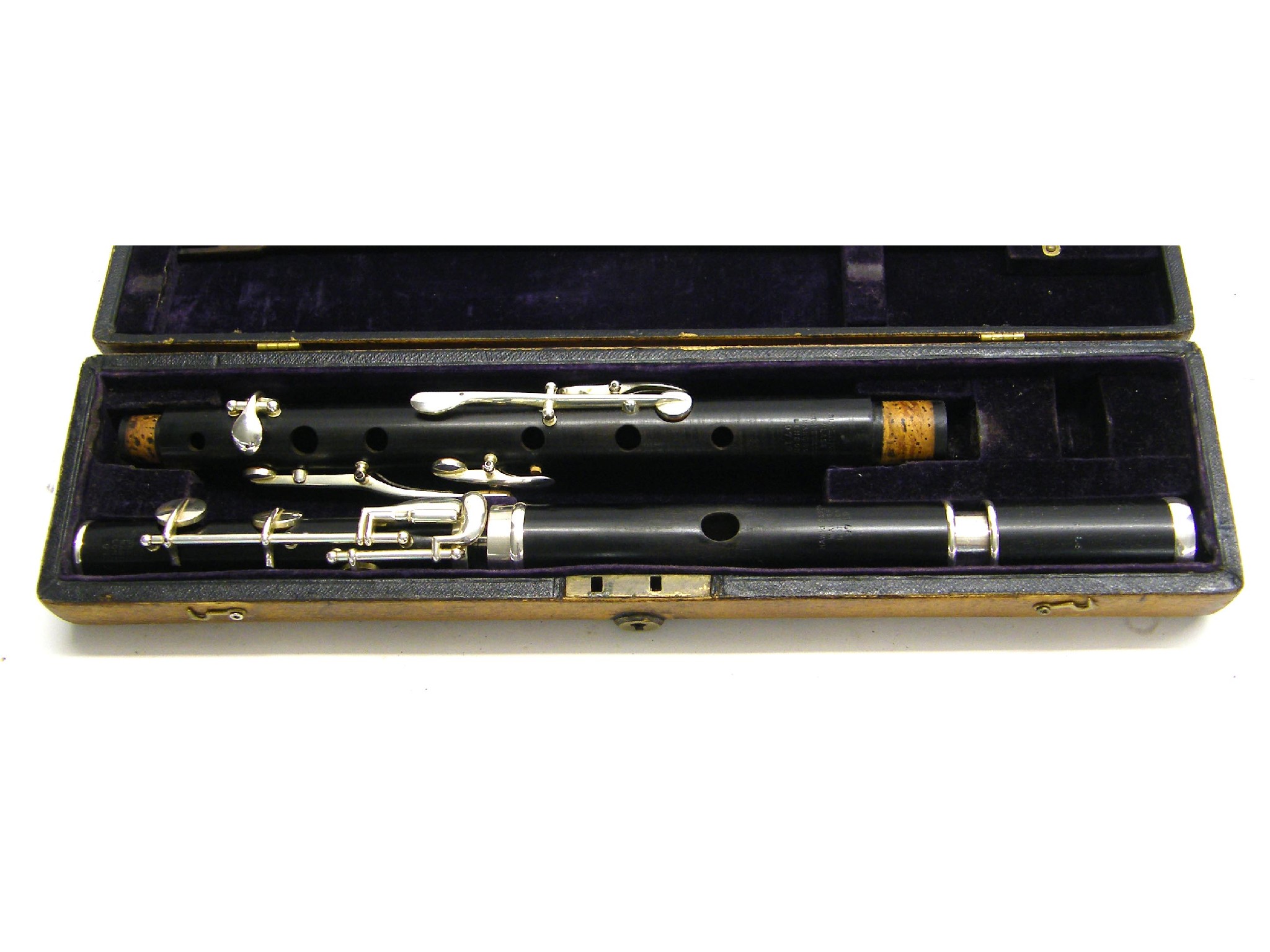 Appraisal: English ebony Hawkes Eb flute stamped Superior Class Hawkes Son