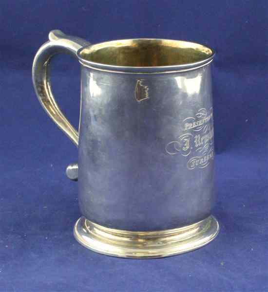 Appraisal: A George II silver mug inscribed ''Presented to J Renshaw