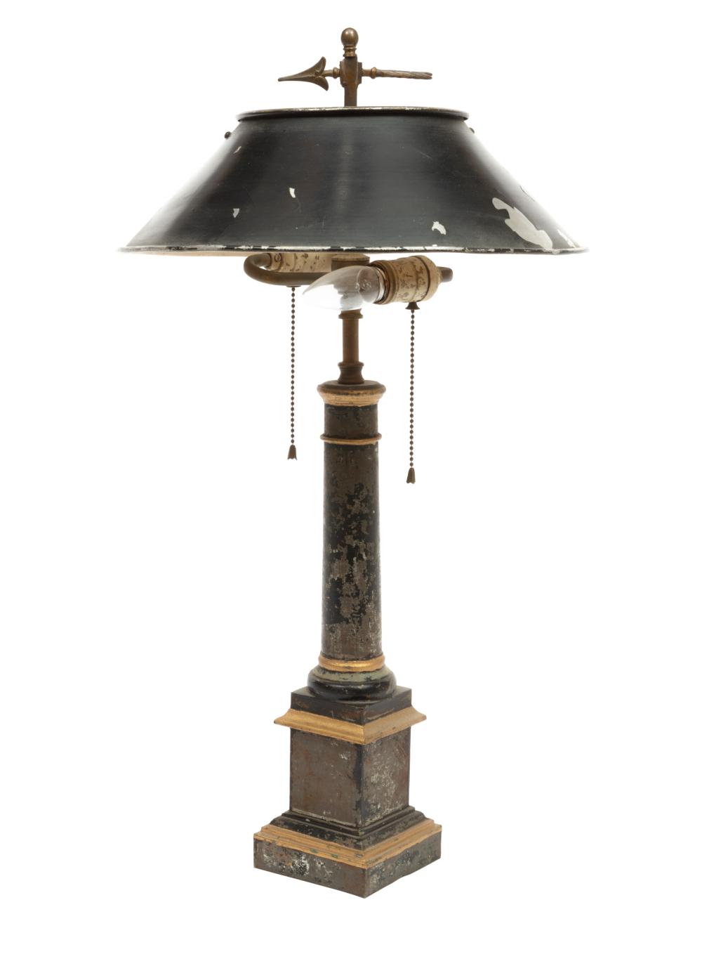 Appraisal: American Tole Peinte Lamp two-light fixture h in dia in