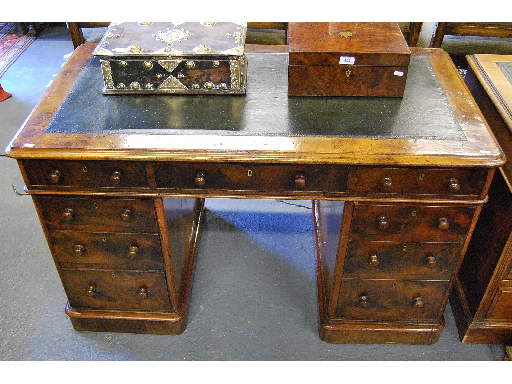 Appraisal: Victorian fruitwood pedestal desk the leather inset top having an