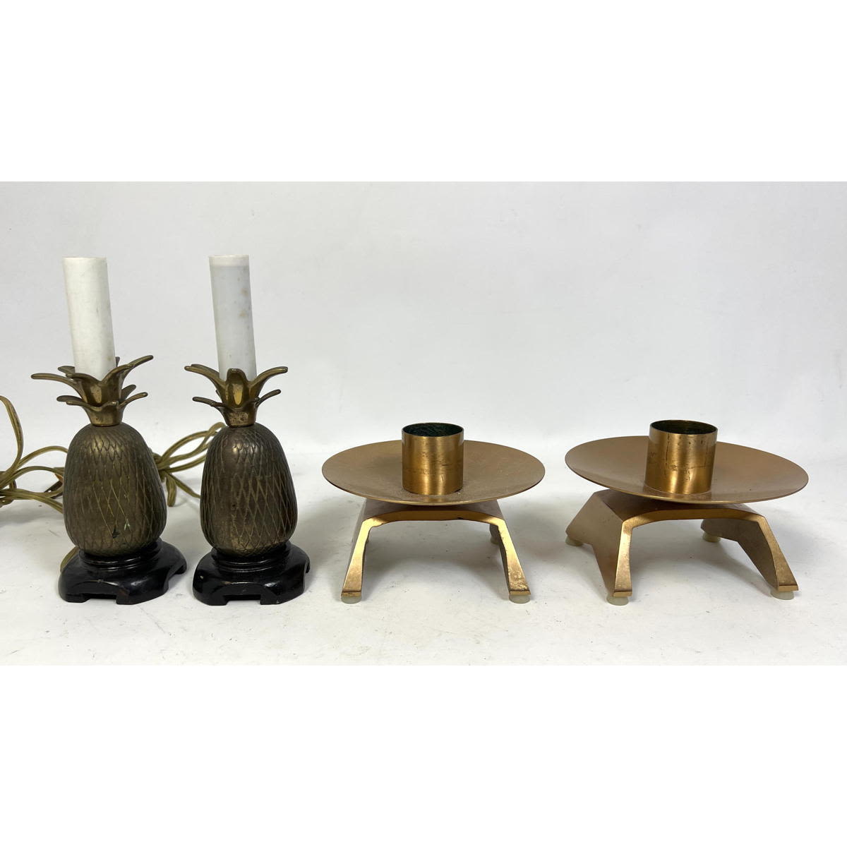 Appraisal: Metal Candle Lot Electric pineapple candle lamps and candlesticks Dimensions