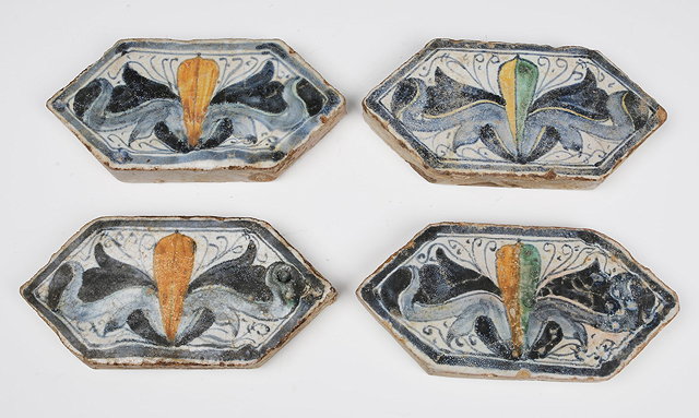 Appraisal: A SET OF FOUR EARLY ITALIAN POTTERY TILES of six