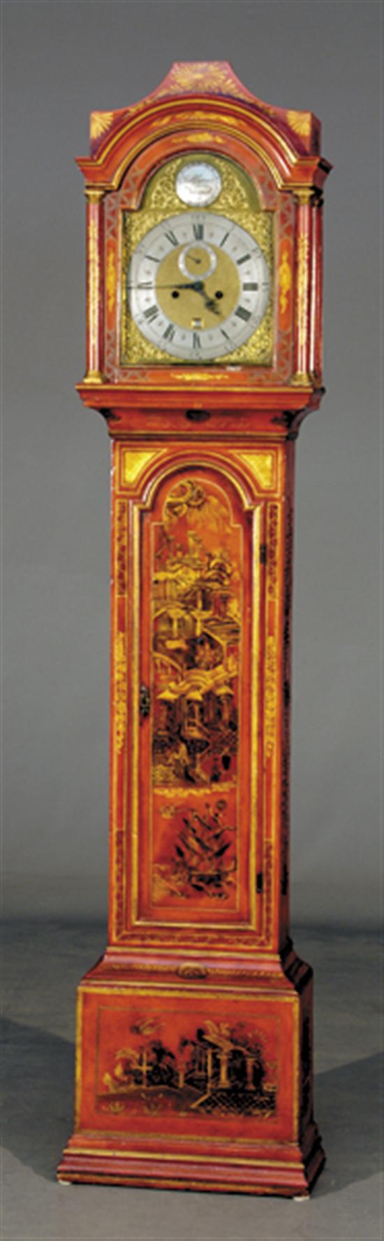 Appraisal: English chinoiserie tall case clock by Robert Gyner th century