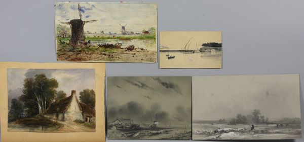 Appraisal: Group of five Dutch school unframed drawings to include windmills