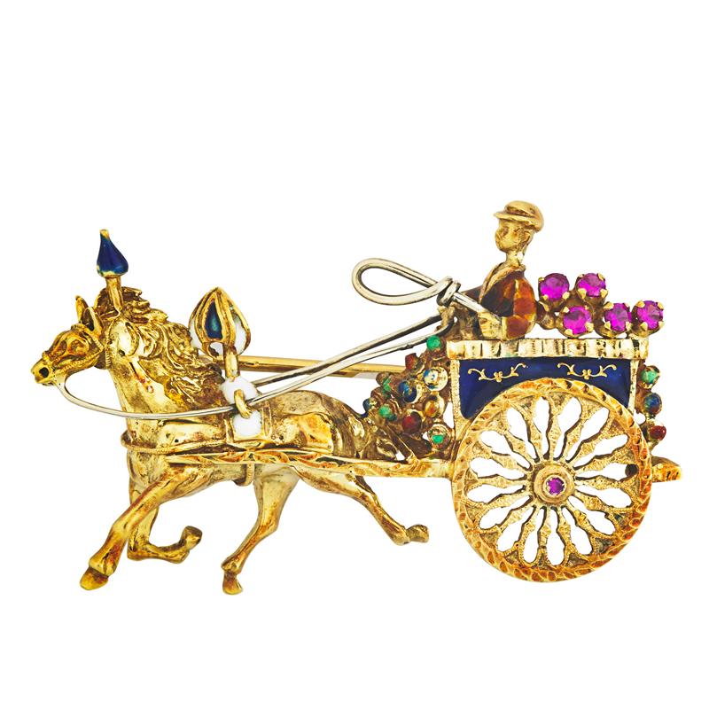 Appraisal: ITALIAN JEWELED ENAMELED K CARRIAGE BROOCH Condition Report