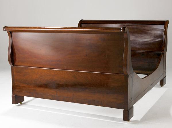 Appraisal: EMPIRE SLEIGH BED With mahogany frame ca x x