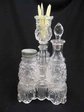 Appraisal: Victorian Glass Castor Set with stand daisy button pattern ''