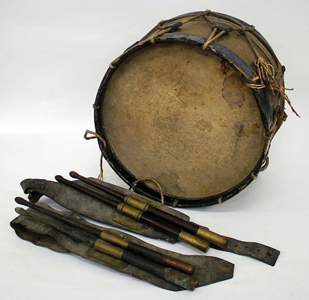 Appraisal: A ANTIQUE BRASS AND EBONISED DRUM together with two pairs