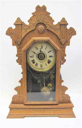 Appraisal: SETH THOMAS OAK CASE KITCHEN CLOCK spring wound time strike