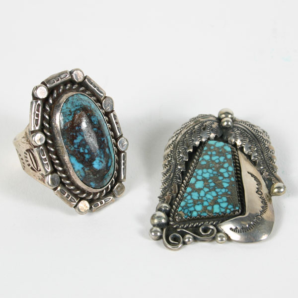 Appraisal: Lot of two pieces Native American sterling silver turquoise jewelry