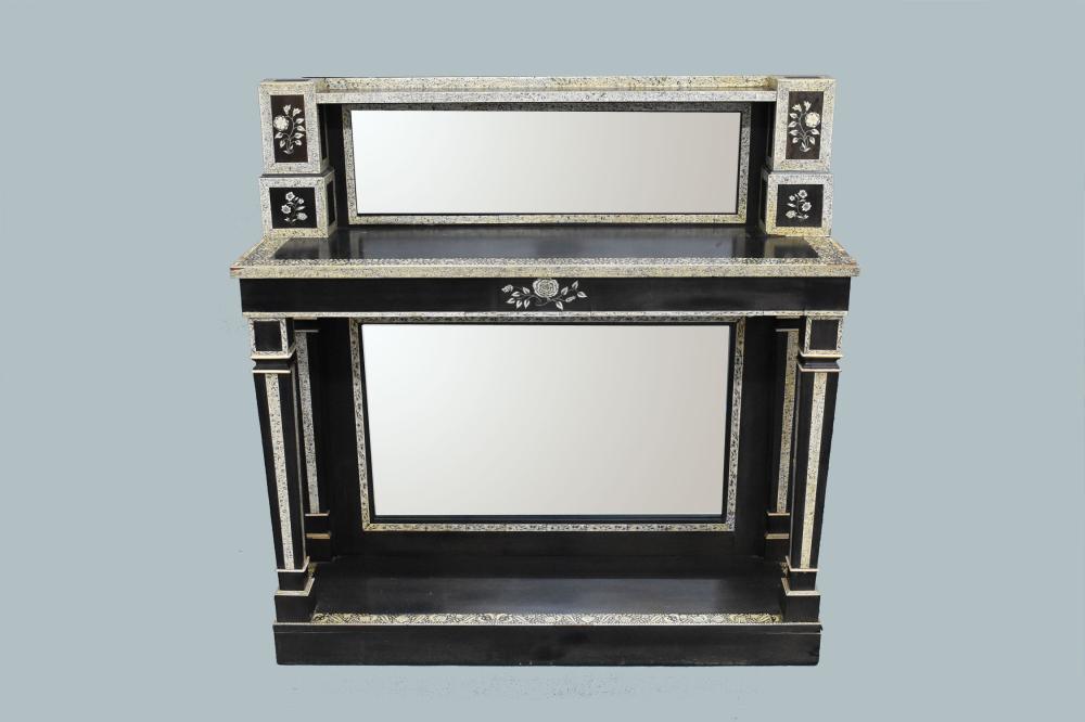 Appraisal: ANGLO-INDIAN BONE INLAID EBONIZED SIDE CABINETCirca Vizapatgatham The superstructure fitted