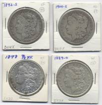 Appraisal: Set of Four Dollar Morgan Dollars One Dollar Morgan Dollar