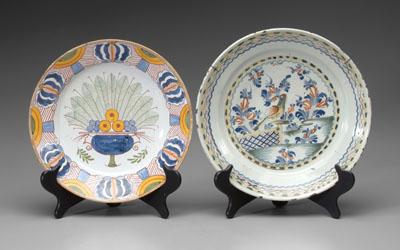 Appraisal: Two Delft bowls peacock variant with central peacock and flower