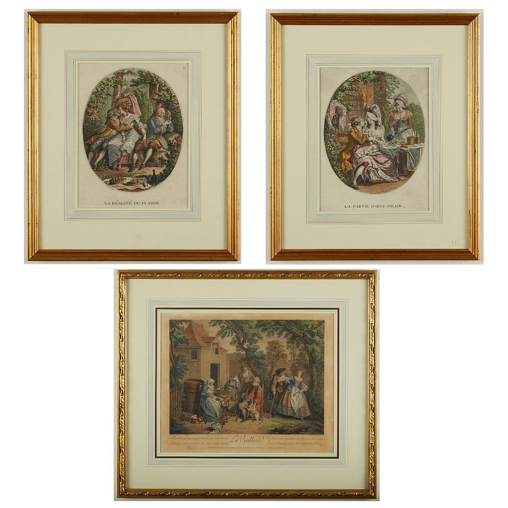 Appraisal: Grp French Engravings Group of three French engravings depicting domestic