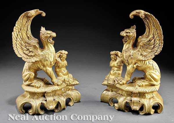 Appraisal: A Pair of Napoleon III Gilt Bronze Figural Chenets c