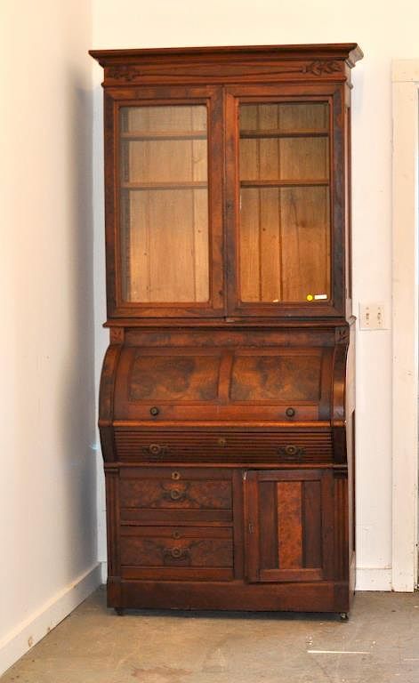 Appraisal: American Renaissance Revival Cylinder Secretary American Renaissance Revival cylinder secretary