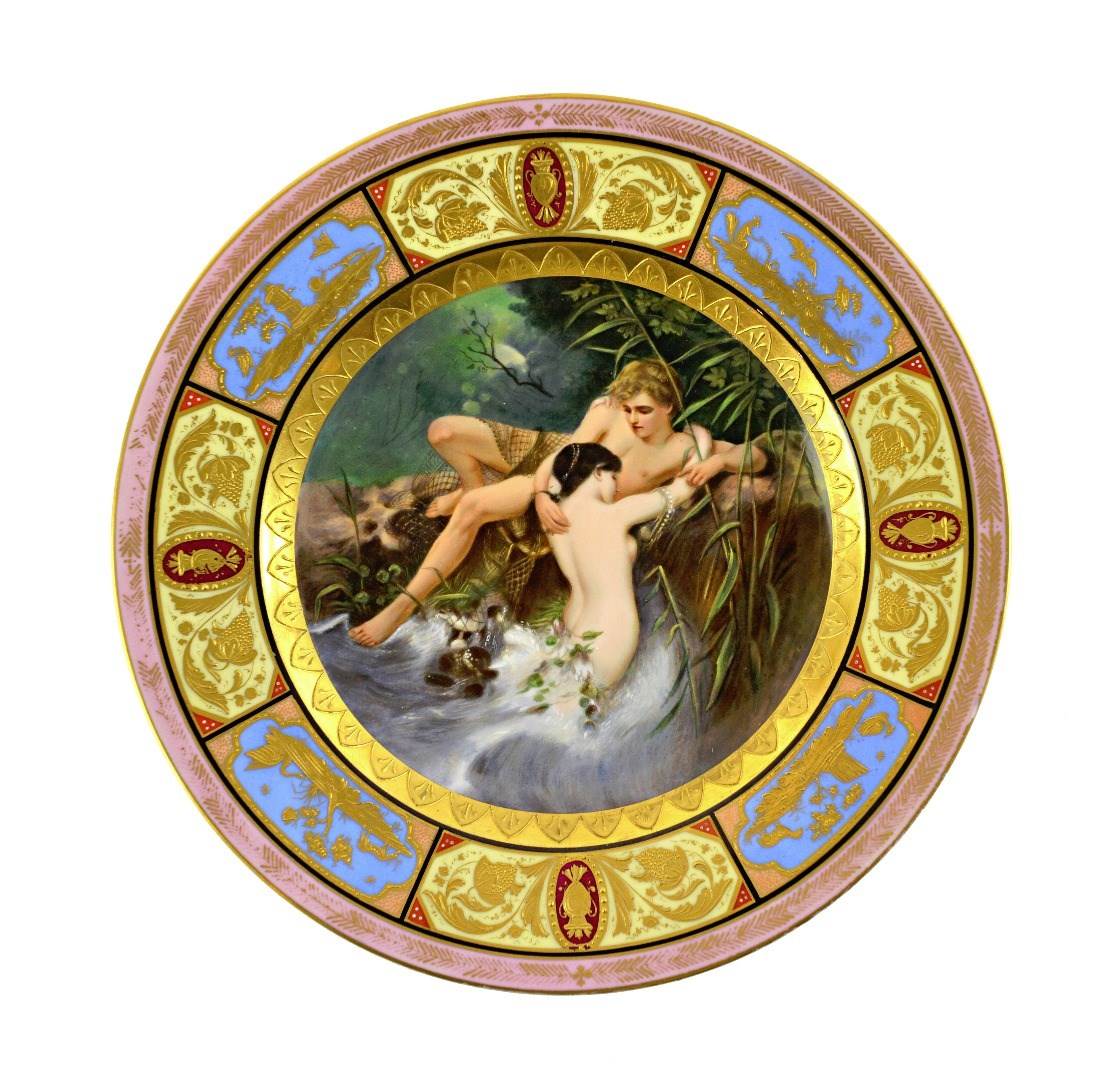 Appraisal: A Vienna style cabinet plate late th century titled 'Fisher