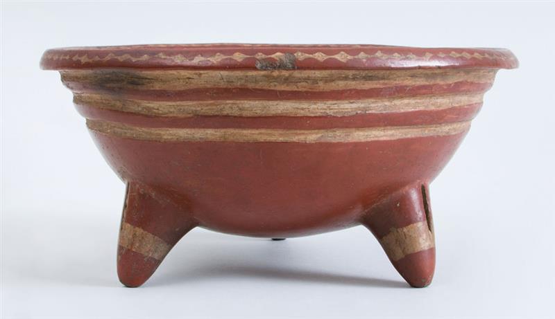 Appraisal: MEXICAN PRE-COLUMBIAN TYPE RED-GROUND POTTERY TRIPOD VESSEL x in Property