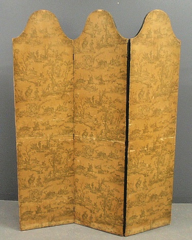 Appraisal: - Three-part dressing screen th c with hunt scene toile