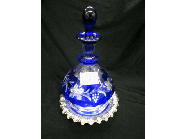 Appraisal: Cobalt Cut-to-Clear Decanter silverplate wine coaster included