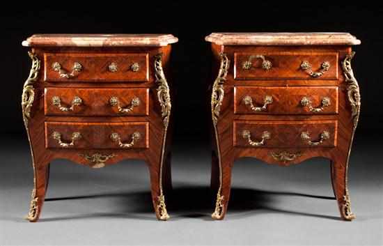 Appraisal: Pair of Louis XV style gilt-metal-mounted walnut parquetry marble top