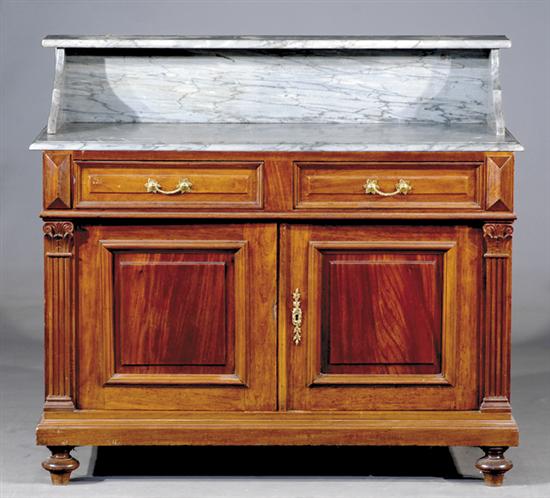 Appraisal: Continental walnut and marble-top dresser late th centurygrey-veined top over