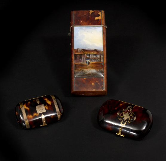 Appraisal: Unusual English Tortoiseshell Traveler's Tea Caddy th century the tall