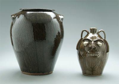 Appraisal: Steve Abee face jug and jar both with incised shoulder