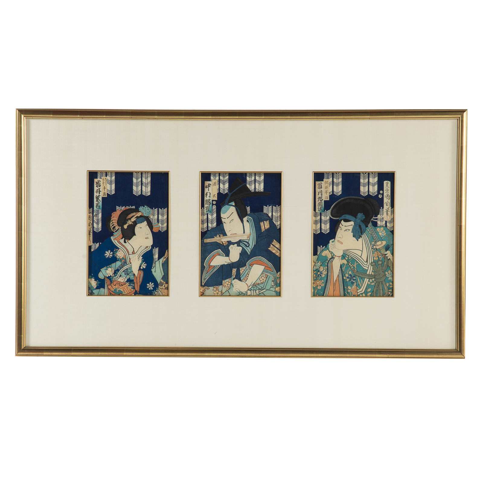 Appraisal: KUNICHIKA KABUKI THEATRE SCENE TRIPTYCH Japanese - Color woodblock triptych