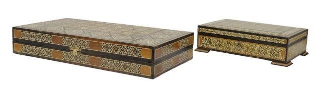 Appraisal: lot of Arabesque inlaid boxes including parquetry inlaid games box